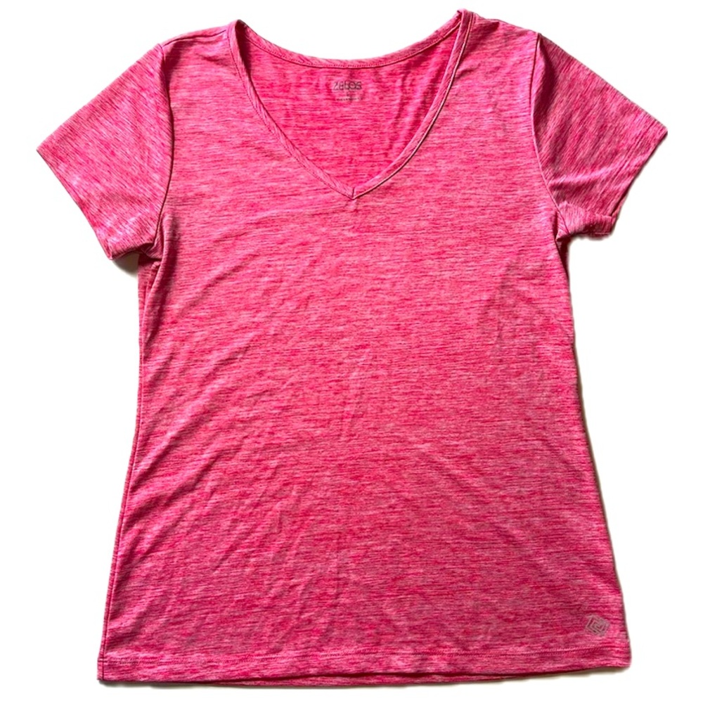 Zelos pink & white heathered short sleeve v-neck t-shirt tee shirt size Small AS
